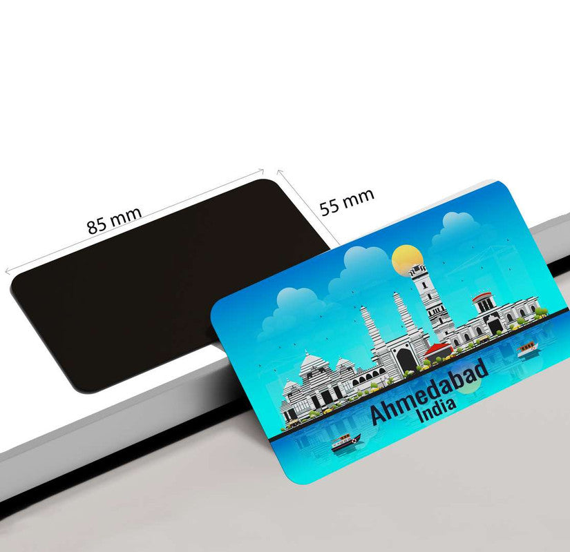 dhcrafts Rectangular Rubber Fridge Magnet / Magnetic Card Blue India Ahmedabad Design Pack of 1 (8.6cm x 5.4cm)